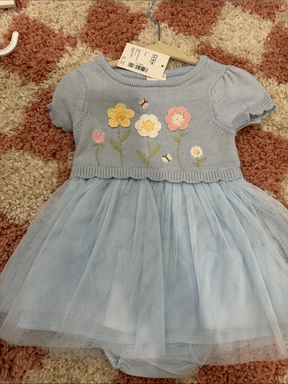 Gymboree Light Blue Knit & Tulle Floral Dress with Bee Applique